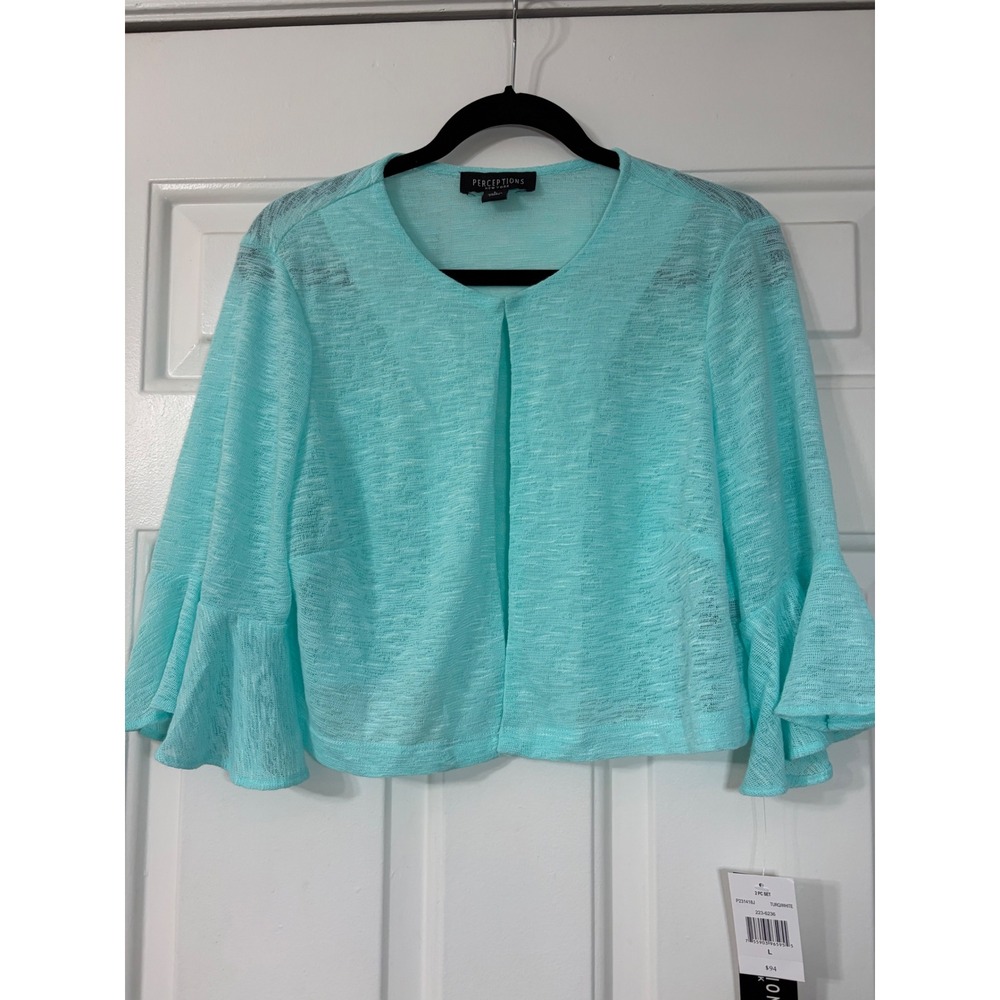 Perceptions | Bell Sleeve Cropped Shrug Bolero | Size L || Turquoise|